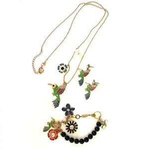 Betsey Johnson Colorful Parrot Necklace, Earring, and Bracelet Set